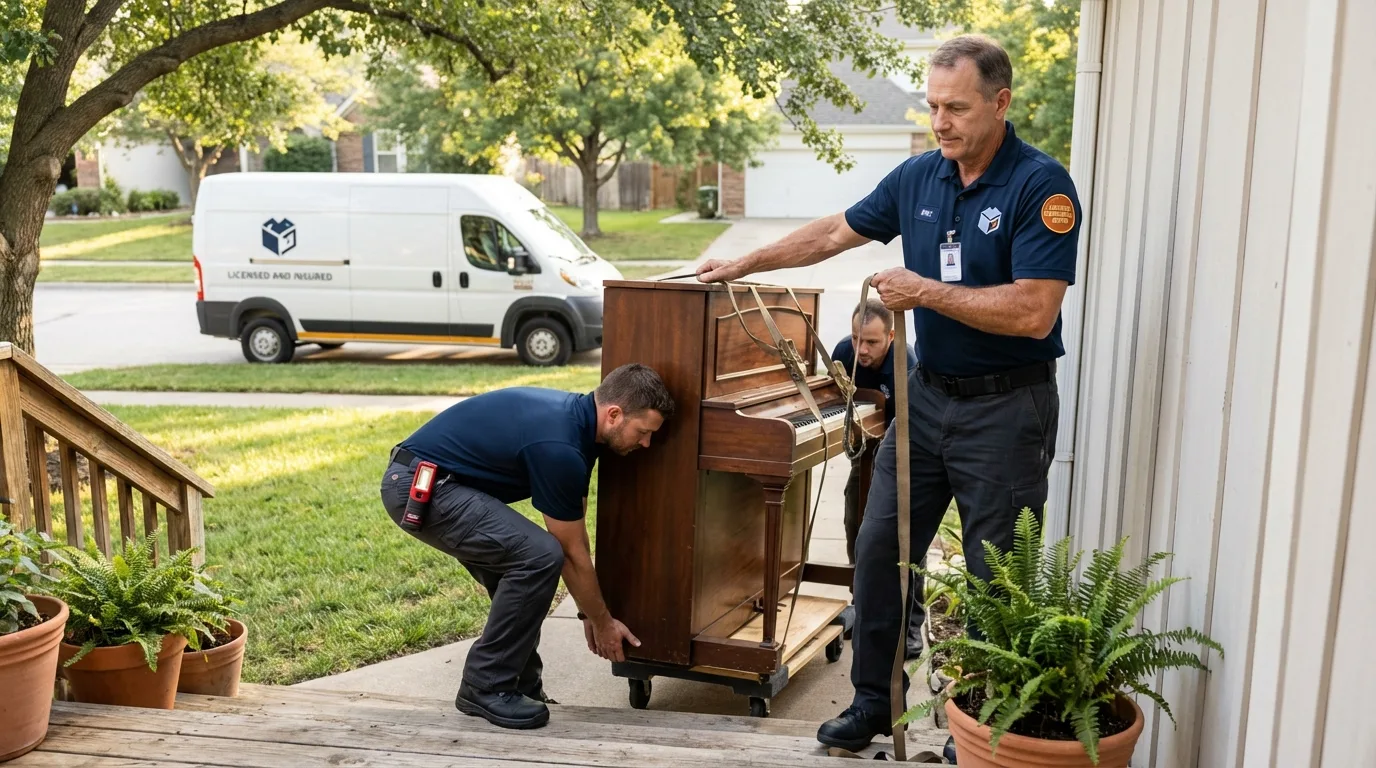 Licensed piano movers securing grand piano in Willingboro, NJ