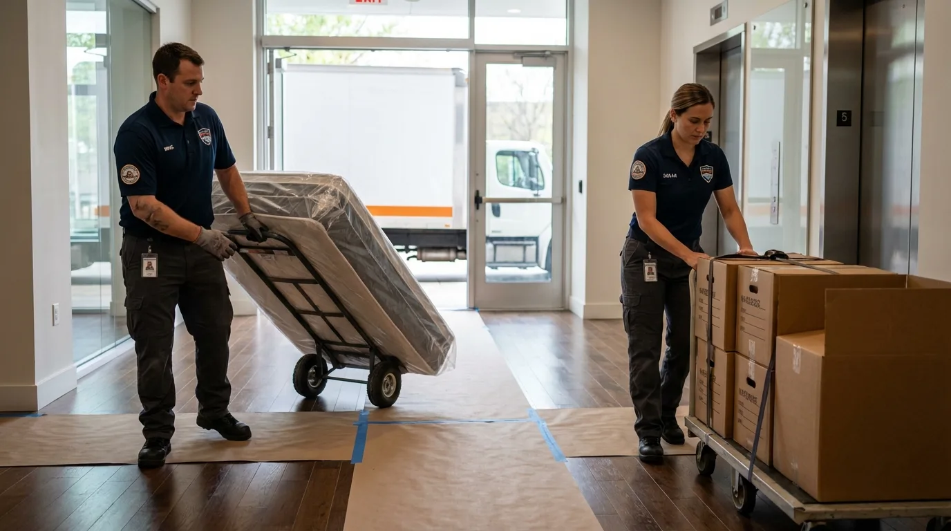 Professional apartment movers loading elevator in Willingboro, NJ